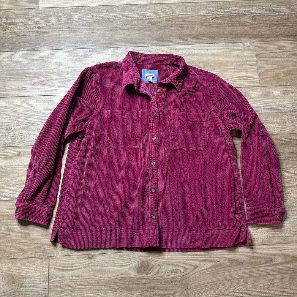 L.L.Bean Dark Pink Whale Corduroy Shacket Button Up Shirt Size XL Petite